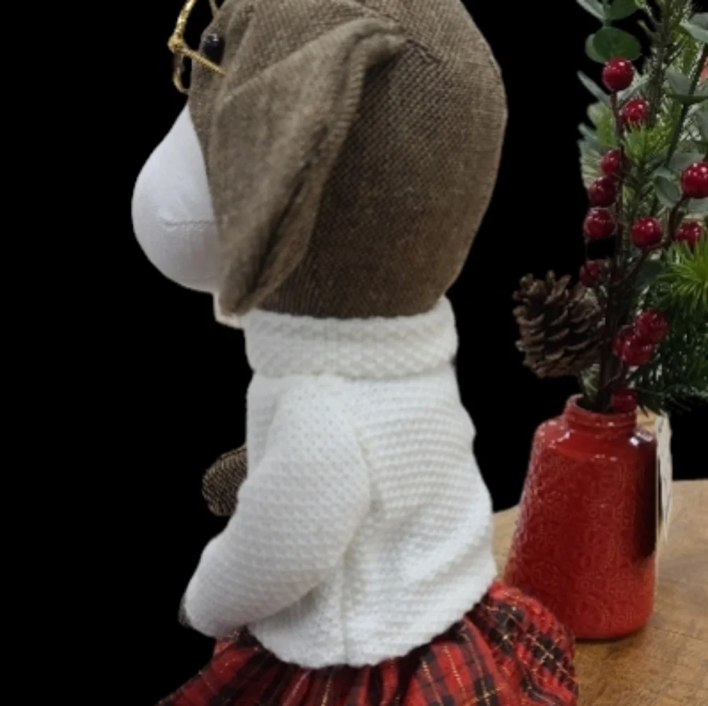 Holiday Beagle Dog In Plaid Dress Shelf Sitter Decor NEW